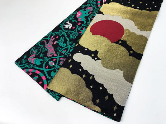 Nishijin-ori Obi Reversible Half Width Clouded Sky x Circus