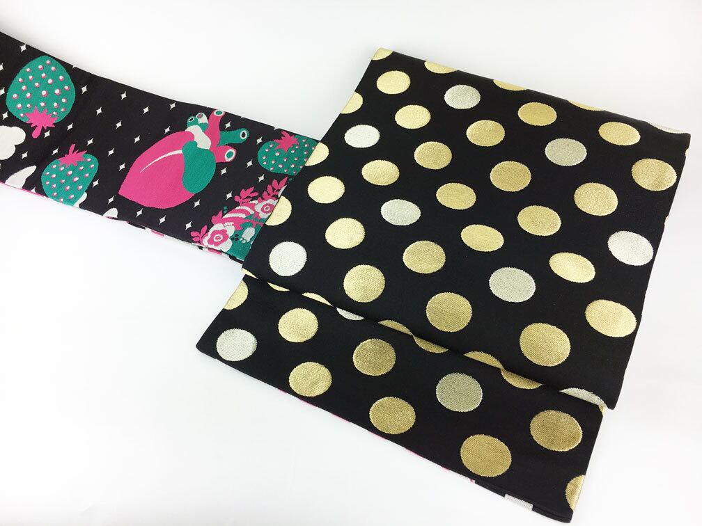 Nishijin-ori Nagoya Reversible Obi Twin Girls Black & Pink